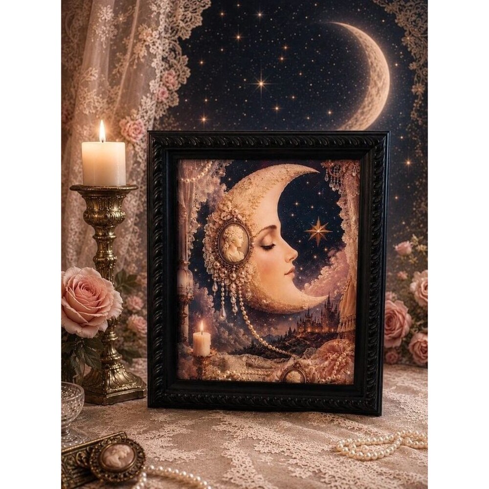 Victorian Gothic Celestial Moon Woman Framed Art –